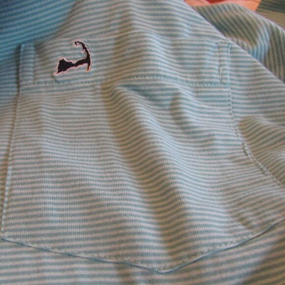 Cuffy's of Cape Cod Green/Whte Stripe Polo Sz XXL Cotton/Poly/Elastane Blend EUC - Picture 8 of 11